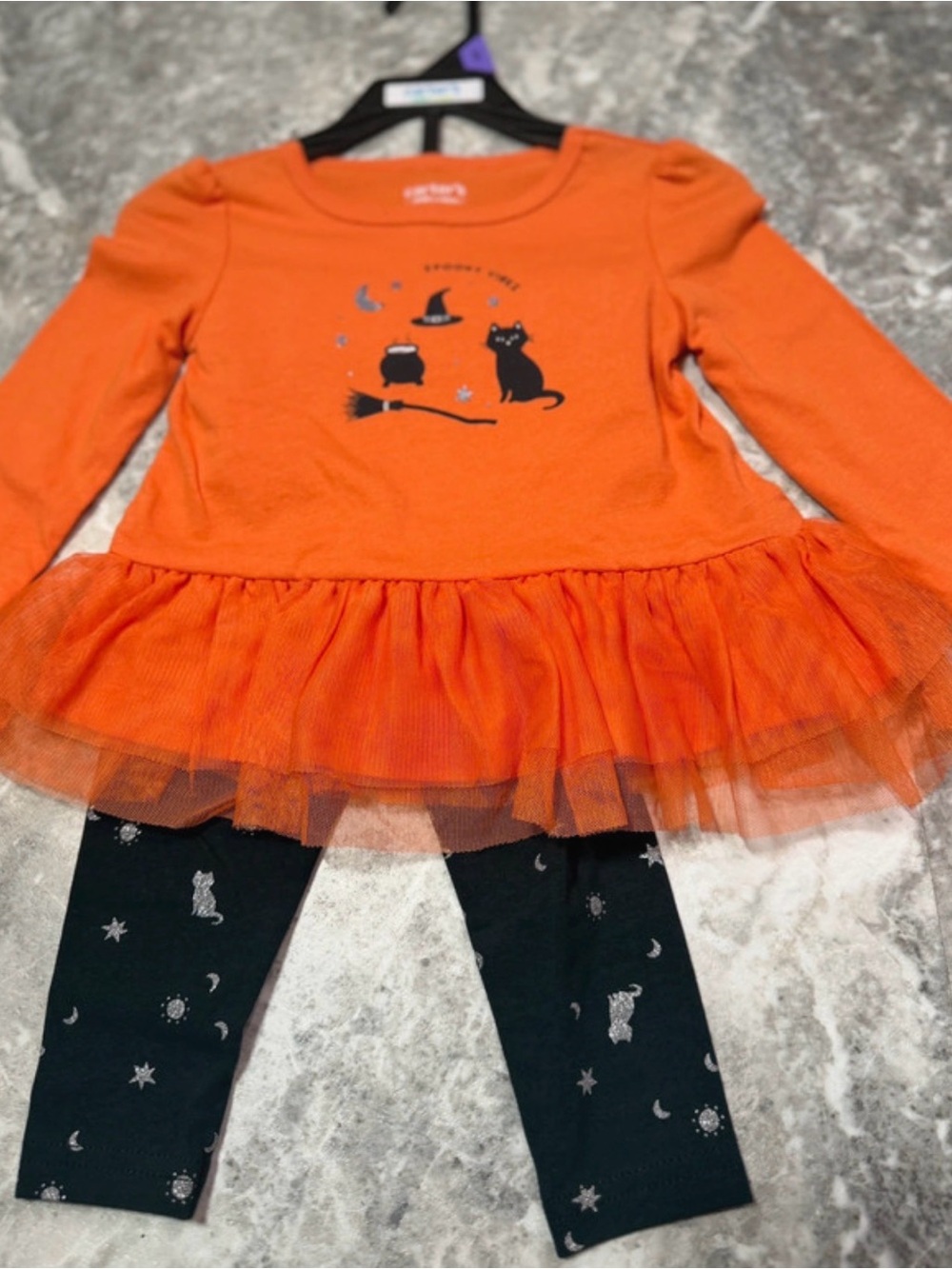 Carter’s child of mine Orange Halloween Tutu Top & Leggings Set 12 months cat